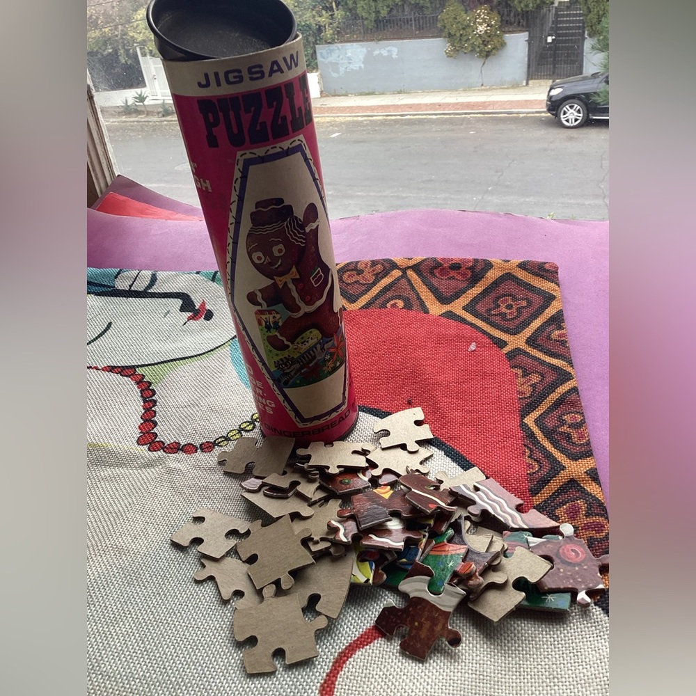Vintage Jigsaw Puzzle in Red Tube Gingerbread